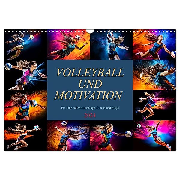 Volleyball und Motivation (Wandkalender 2024 DIN A3 quer), CALVENDO Monatskalender, Dirk Meutzner