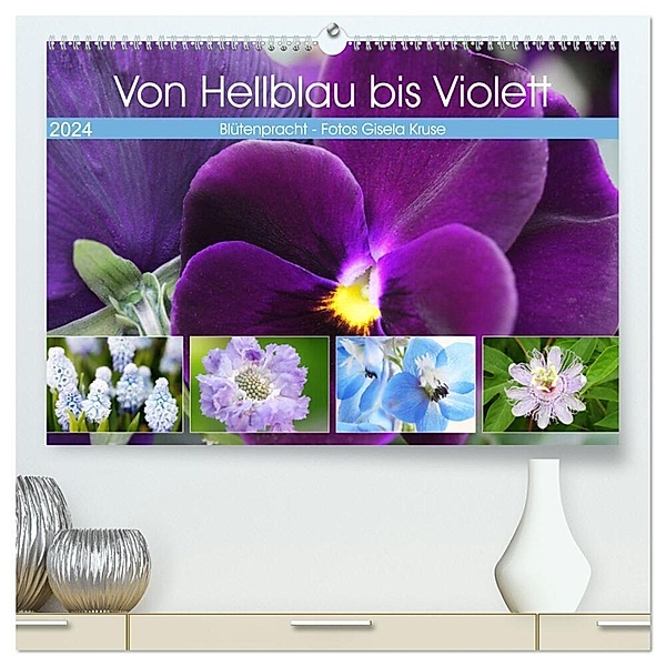 Von Hellblau bis Violett Blütenpracht (hochwertiger Premium Wandkalender 2024 DIN A2 quer), Kunstdruck in Hochglanz, Gisela Kruse