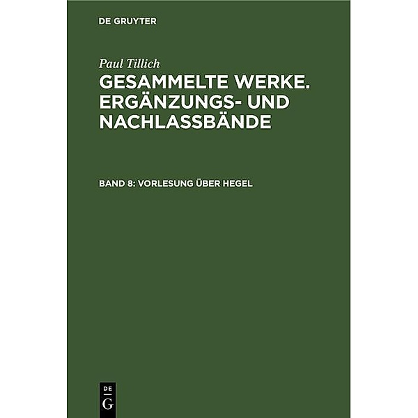 Vorlesung über Hegel, Paul Tillich