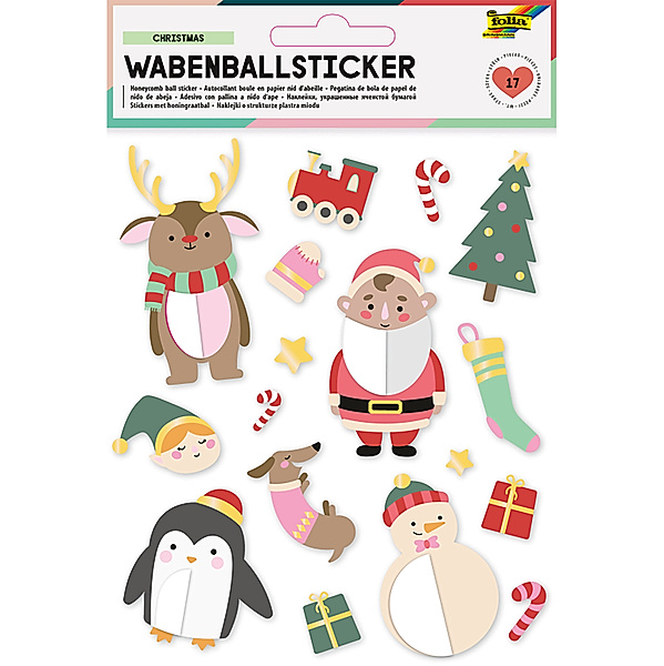 folia Wabenball-Sticker CHRISTMAS 17-teilig
