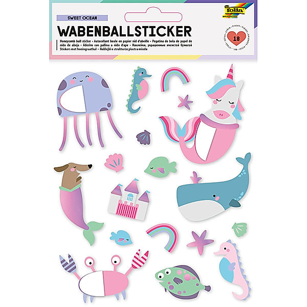 folia Wabenball-Sticker SWEET OCEAN 18-teilig