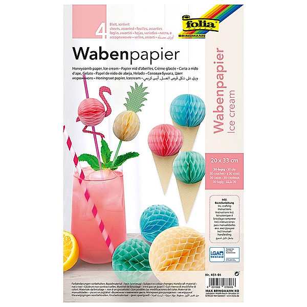 folia Wabenpapier ICE CREAM 4-teilig in bunt