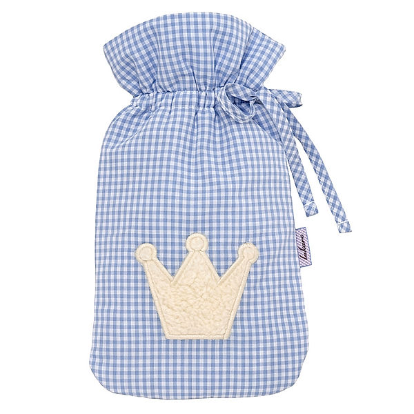 Lakaro Wärmflasche mit Kuschelmotiv Krone Vichy-Karo hellblau