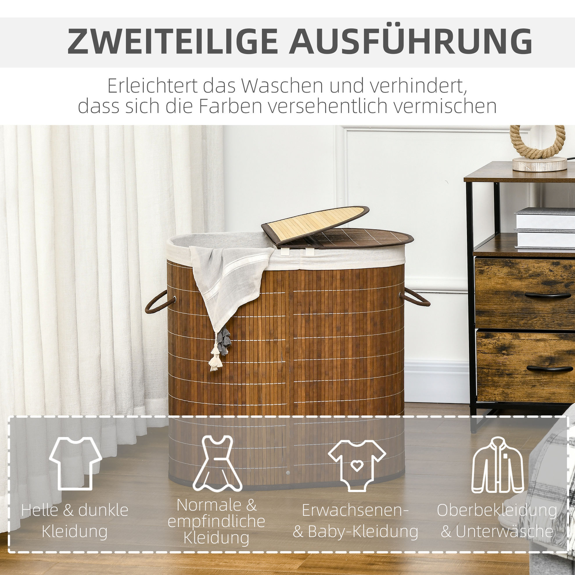 Wäschekorb mit Flügeldeckel und 2 Fächern braun Farbe: braun | Weltbild.de