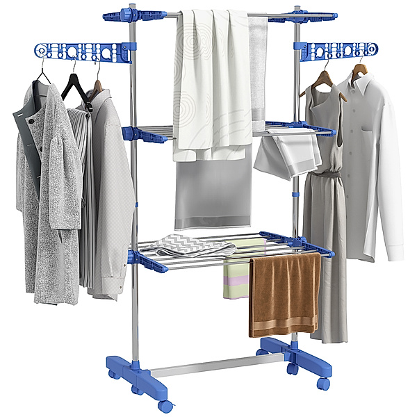 Wäscheständer mit Kleiderhaken grau (Farbe: blau)