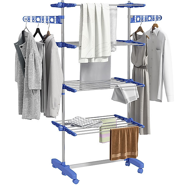 Wäscheständer mit Kleiderhaken grau (Farbe: blau)