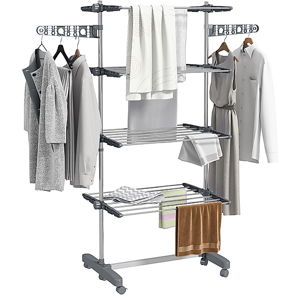 Wäscheständer mit Kleiderhaken grau (Farbe: grau)