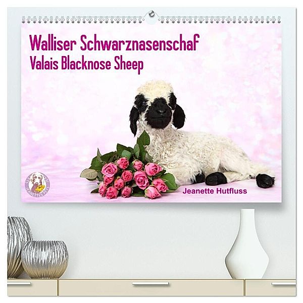 Walliser Schwarznasenschaf Valais Blacknose Sheep (hochwertiger Premium Wandkalender 2024 DIN A2 quer), Kunstdruck in Hochglanz, Jeanette Hutfluss