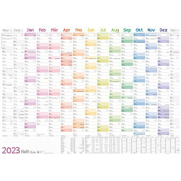 Wandkalender 2023 A1+ [Rainbow] 89 cm x 63 cm gefalzt mit Extra A4-Übersicht Eurolochung