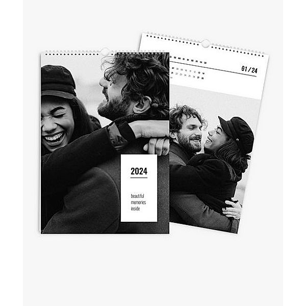 Wandkalender 2024 gestalten mit eigenen Fotos (A3 hoch) im Design Black and White