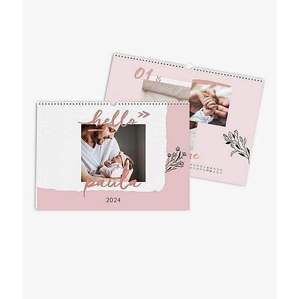 Wandkalender 2024 gestalten mit eigenen Fotos (A3 quer) im Design Hello Baby