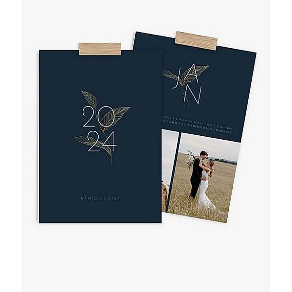 Wandkalender 2024 gestalten mit eigenen Fotos (A3 hoch) im Design Golden Leave