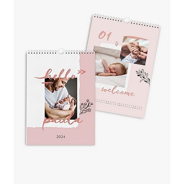 Wandkalender 2024 gestalten mit eigenen Fotos (A4 hoch) im Design Hello Baby