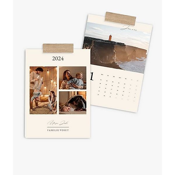 Wandkalender 2024 gestalten mit eigenen Fotos (A4 hoch) im Design Golden