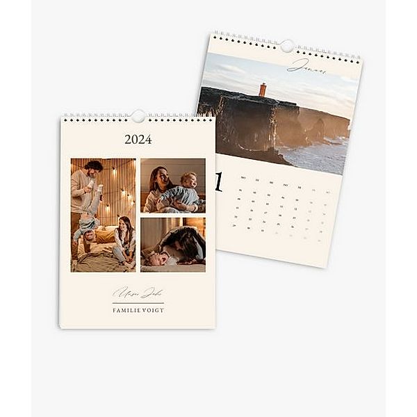 Wandkalender 2024 gestalten mit eigenen Fotos (A4 hoch) im Design Golden