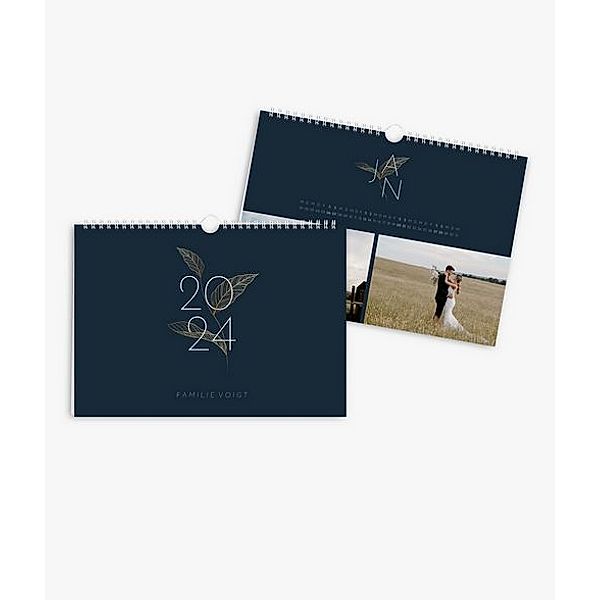 Wandkalender 2024 gestalten mit eigenen Fotos (A4 quer) im Design Golden Leave