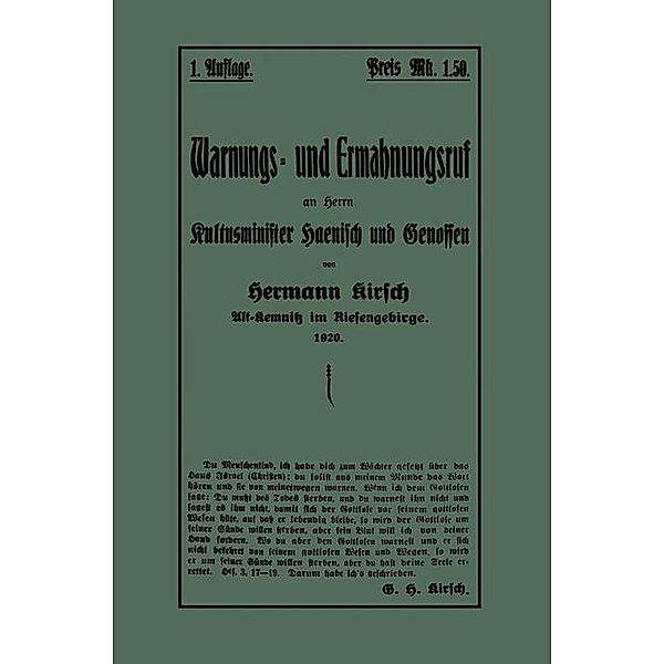 Warnungs- und Ermahnungsruf an Herrn Kultusminister Haenisch und Genossen, Hermann Kirsch