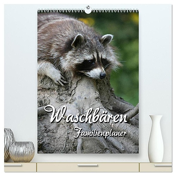 Waschbären Familienplaner (hochwertiger Premium Wandkalender 2024 DIN A2 hoch), Kunstdruck in Hochglanz, Martina Berg