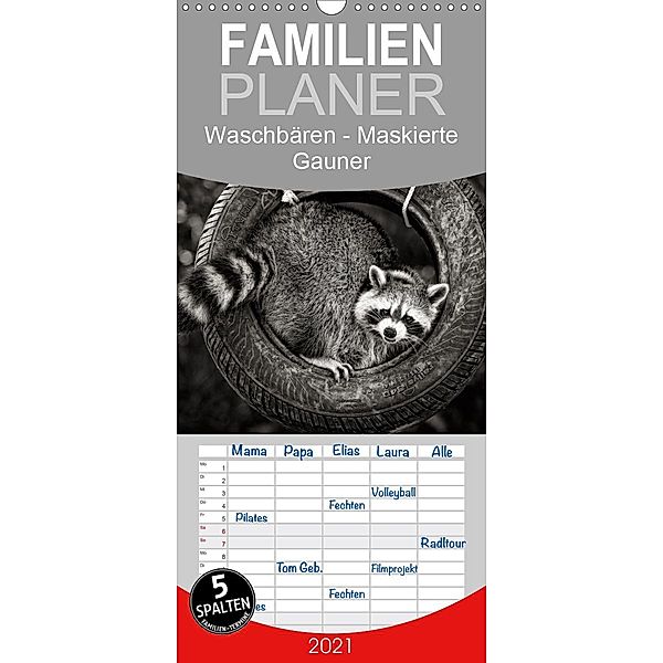 Waschbären - Maskierte Gauner - Familienplaner hoch (Wandkalender 2021 , 21 cm x 45 cm, hoch), Klaus-Peter Selzer
