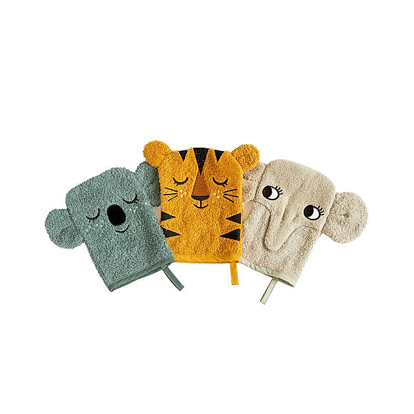 Roommate Waschhandschuh KOALA, TIGER & ELEPHANT 3-teilig in bunt