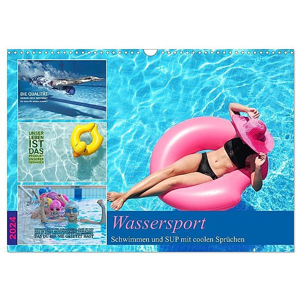Wassersport - Schwimmen und SUP mit coolen Sprüchen (Wandkalender 2024 DIN A3 quer), CALVENDO Monatskalender, Susan Michel