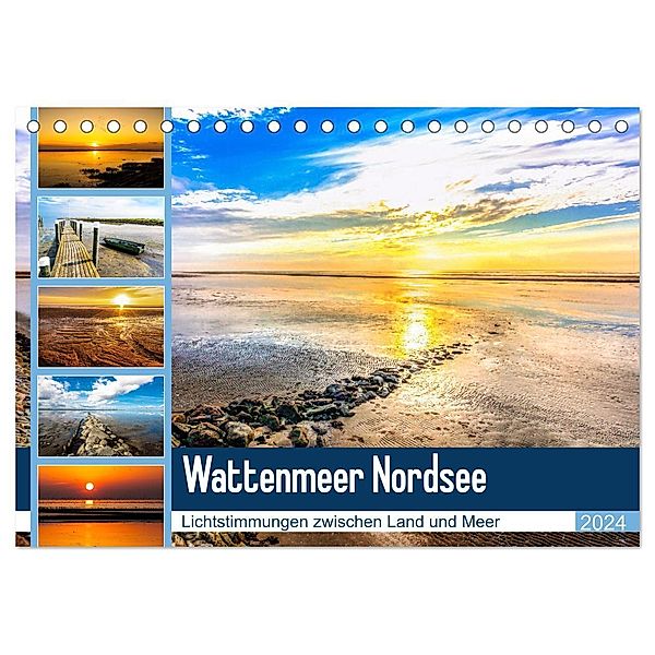 Wattenmeer Nordsee - Lichtstimmungen zwischen Land und Meer (Tischkalender 2024 DIN A5 quer), CALVENDO Monatskalender, Andrea Dreegmeyer