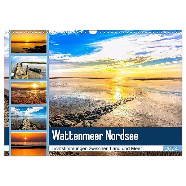 Wattenmeer Nordsee - Lichtstimmungen zwischen Land und Meer (Wandkalender 2024 DIN A3 quer), CALVENDO Monatskalender, Andrea Dreegmeyer