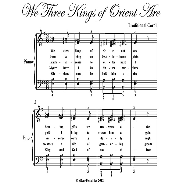 We Three Kings of Orient Are Elementary Piano Sheet Music, Traditional Carol
