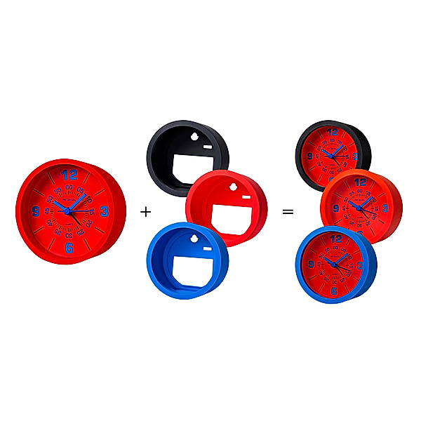 Wecker mit 3 Silikonhüllen zum Wechseln (Farbe: rot/blau/schwarz)