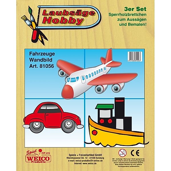 Weico Laubsägevorlage 3er Set - Auto, Flugzeug, Schiff