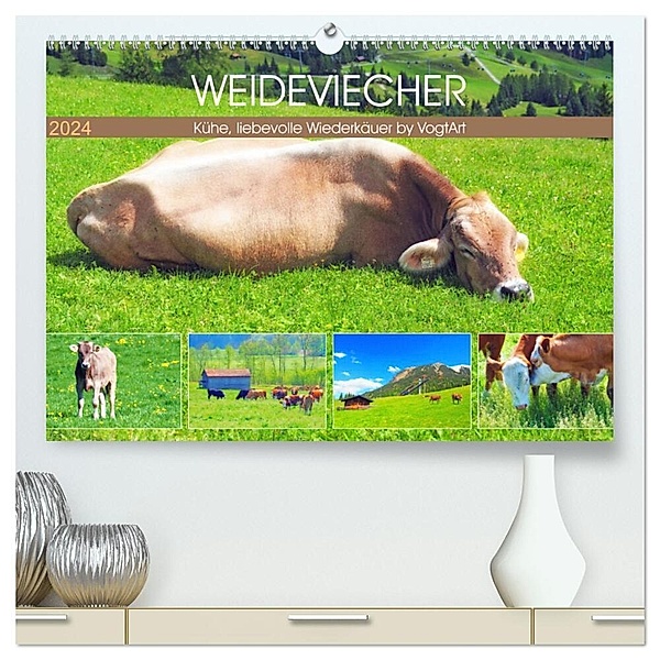 Weideviecher, Kühe liebevolle Wiederkäuer (hochwertiger Premium Wandkalender 2024 DIN A2 quer), Kunstdruck in Hochglanz, VogtArt