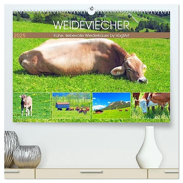 Weideviecher, Kühe liebevolle Wiederkäuer (hochwertiger Premium Wandkalender 2025 DIN A2 quer), Kunstdruck in Hochglanz, Calvendo, VogtArt