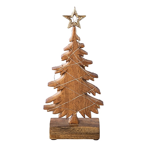 Weihnachtsbaum LUMEN auf Holz mit LED, 19x5x40cm, gold