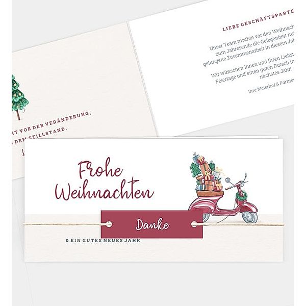 Weihnachtskarte Christmas Scooter, Klappkarte quer  (210 x 100mm)