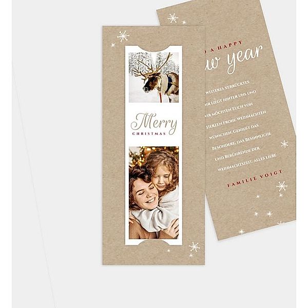 Weihnachtskarte Crafty and Snowflakes, Fotostreifen mit Tasche (90 x 210mm)