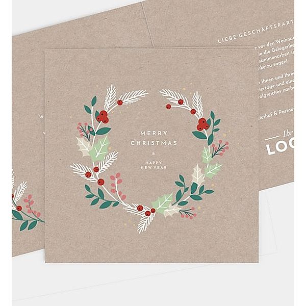 Weihnachtskarte Frozen Wreath · Crafty, Klappkarte quadratisch (145 x 145mm)