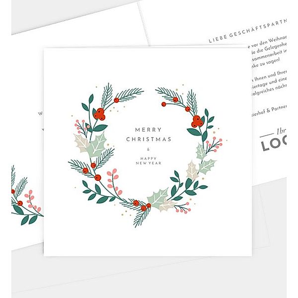 Weihnachtskarte Frozen Wreath, Klappkarte quadratisch (145 x 145mm)