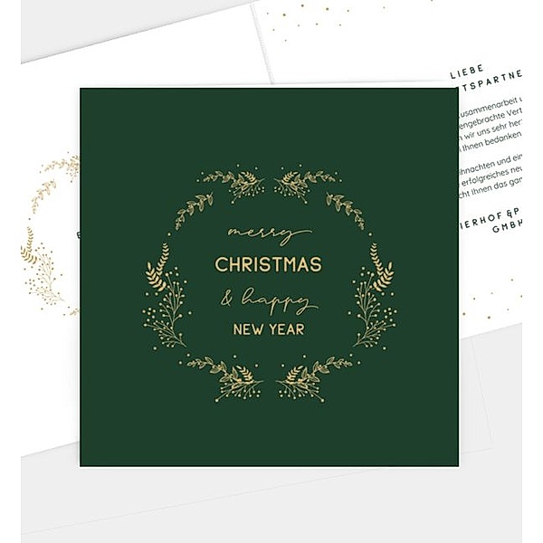 Weihnachtskarte Golden Greetings, Klappkarte quadratisch (145 x 145mm)