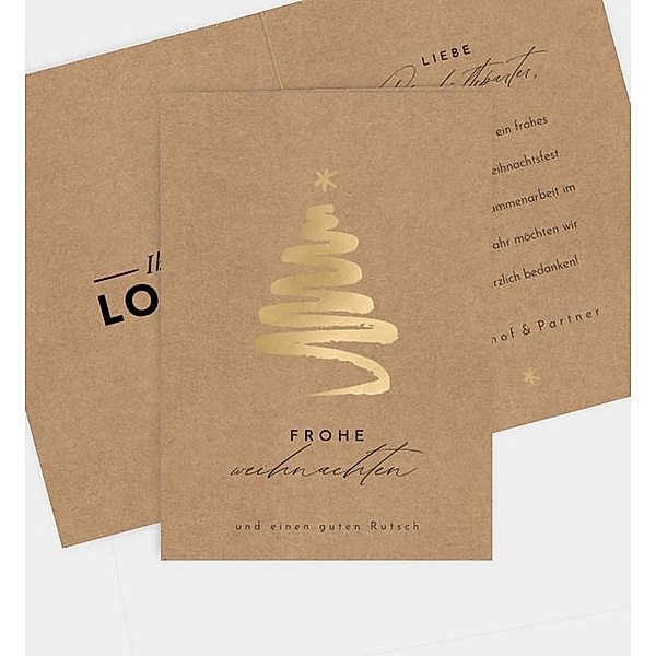 Weihnachtskarte Golden tree - Crafty, Klappkarte hoch (105 x 148mm)