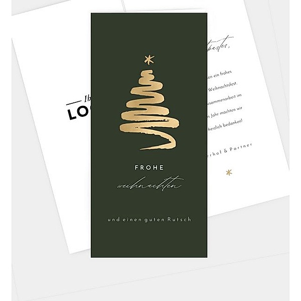 Weihnachtskarte Golden tree, Klappkarte hoch (100 x 210mm)