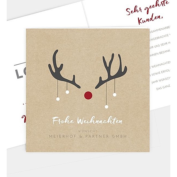 Weihnachtskarte Rudolf • Crafty, Klappkarte quadratisch (145 x 145mm)