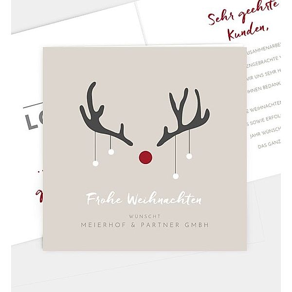 Weihnachtskarte Rudolf, Klappkarte quadratisch (145 x 145mm)