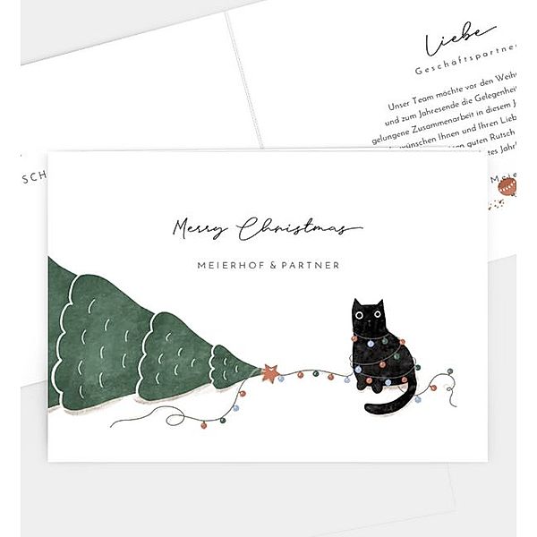 Weihnachtskarte Turbulent Cat, Klappkarte quer (170 x 120mm)