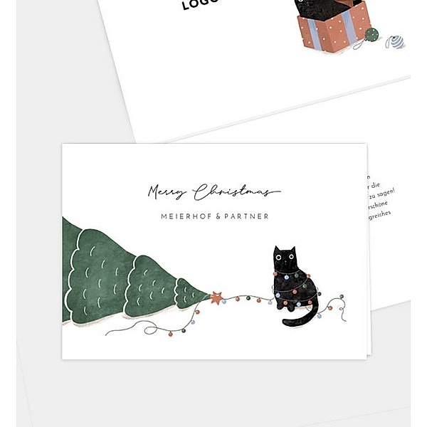 Weihnachtskarte Turbulent Cat, Klappkarte quer, Faltung oben (148 x 105mm)