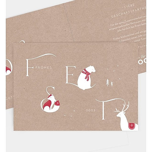 Weihnachtskarte Weihnachtliche Tierwelt • Crafty, Klappkarte quer (170 x 120mm)