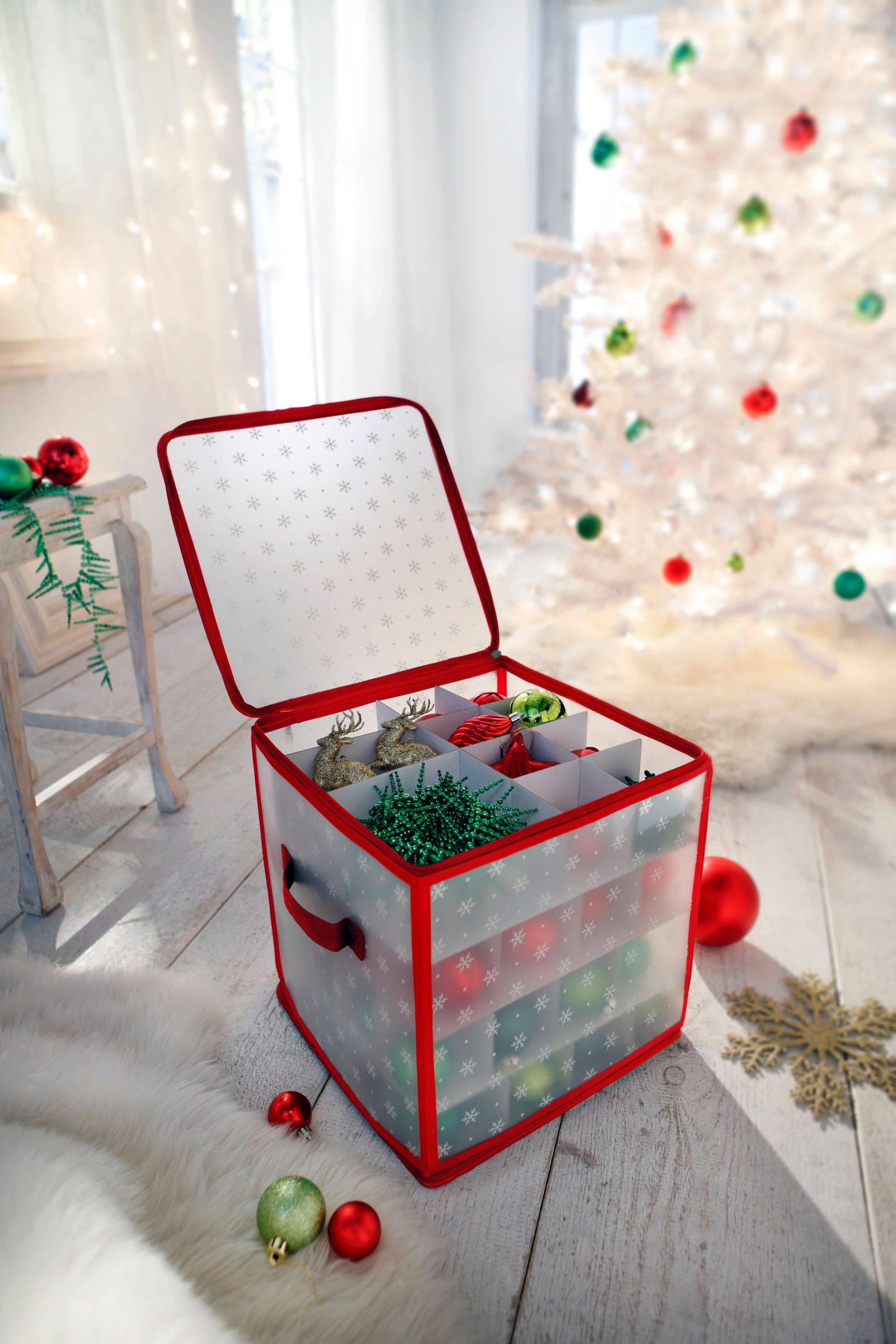 Alecony Weihnachtskugeln Aufbewahrungsbox, 64 Kugeln Weihnachten Ornament  Christbaumkugel Box mit Reißverschluss und Griff, Weihnachtsschmuck