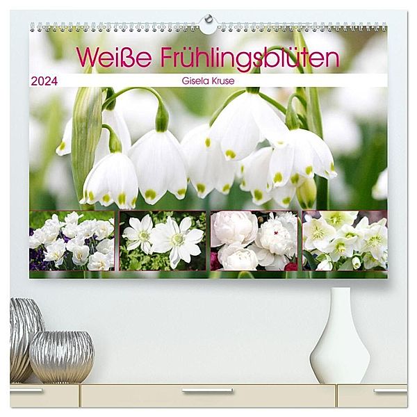 Weisse Frühlingsblüten (hochwertiger Premium Wandkalender 2024 DIN A2 quer), Kunstdruck in Hochglanz, Gisela Kruse