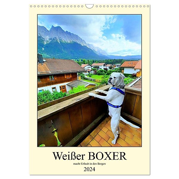 Weißer BOXER im Urlaub (Wandkalender 2024 DIN A3 hoch), CALVENDO Monatskalender, Calvendo, Manuela L.