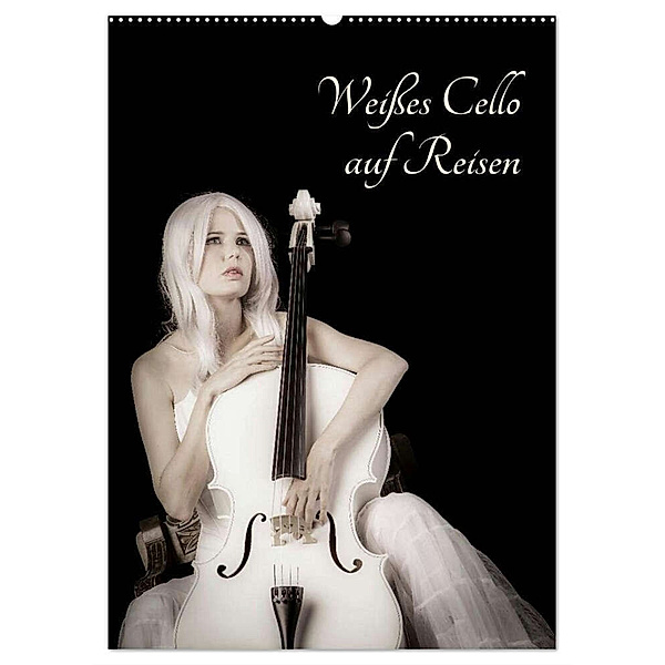 Weißes Cello auf Reisen (Wandkalender 2024 DIN A2 hoch), CALVENDO Monatskalender, Ravienne Art
