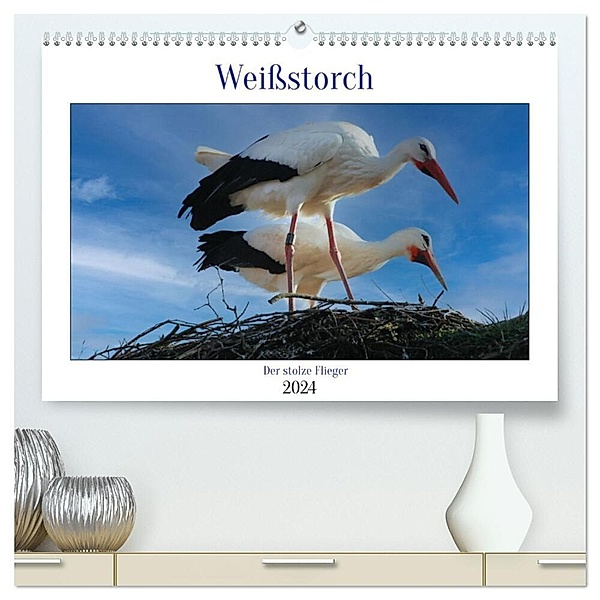 Weissstorch, der stolze Flieger (hochwertiger Premium Wandkalender 2024 DIN A2 quer), Kunstdruck in Hochglanz, Mirjam Geggier